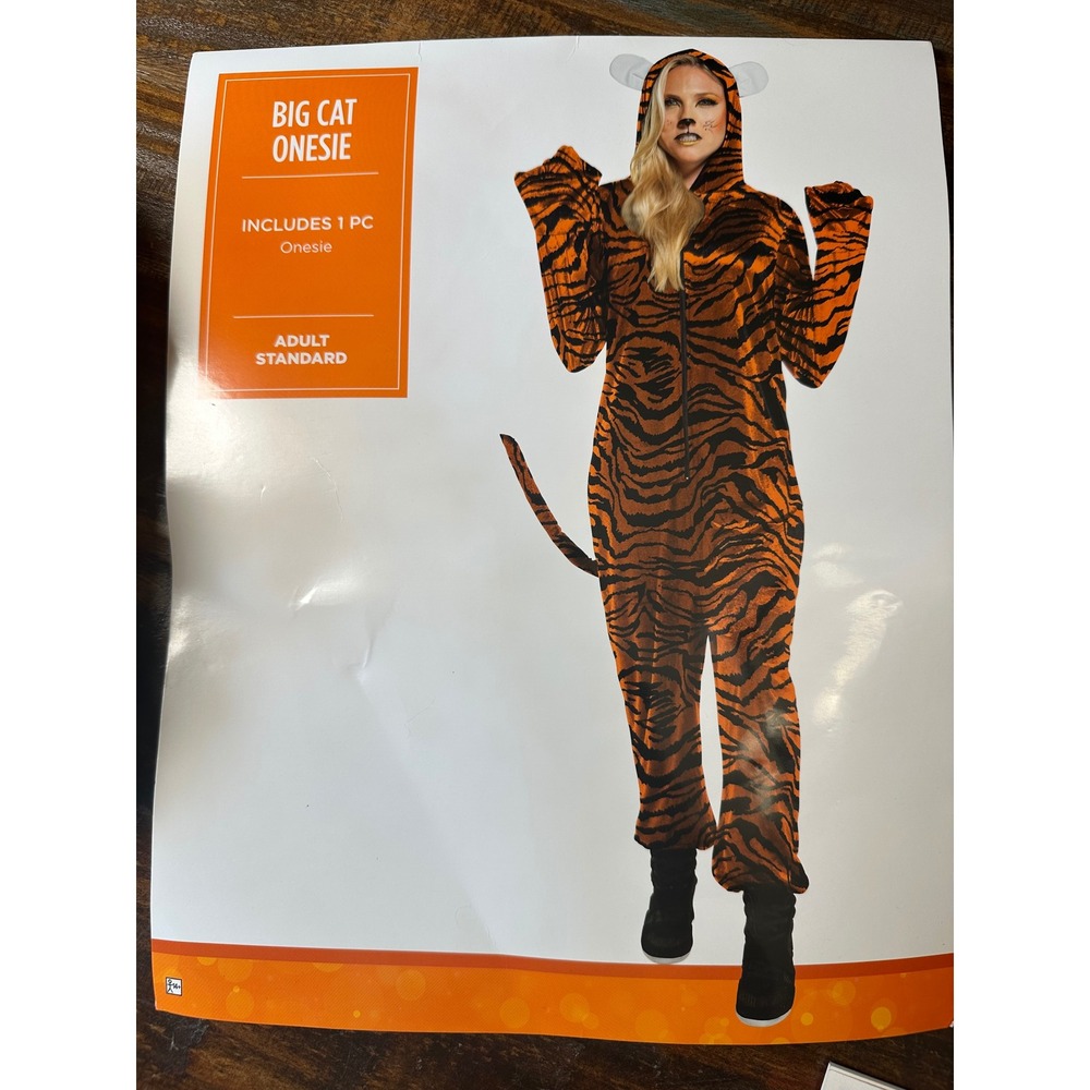 Big Cat Tiger Costume Adult Jumper Standard Orange Black Hood Mask Modern Hero